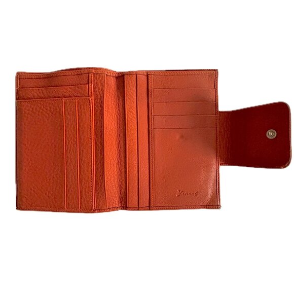 Yancci Womens Small Flap Wallet Orange Leather Bifold Wallet EUC - Picture 7 of 13